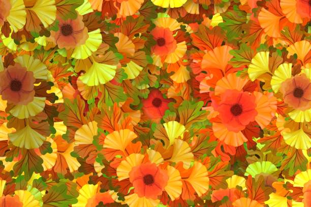 istock Illustration of a yellow and red floral pattern wallpaper 1432488531