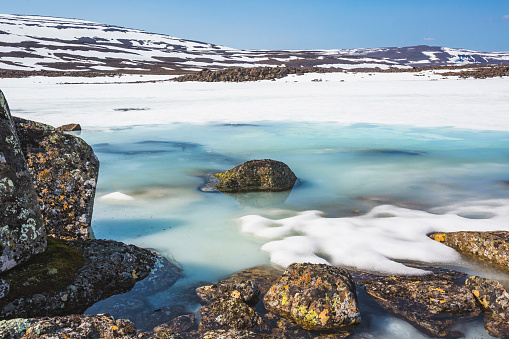 Thaw lake on Putorana Plateau, Taimyr. Russia, Krasnoyarsk region