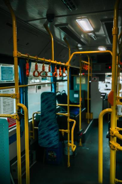 istock Vertical shot of inside of empty public bus 1432494353