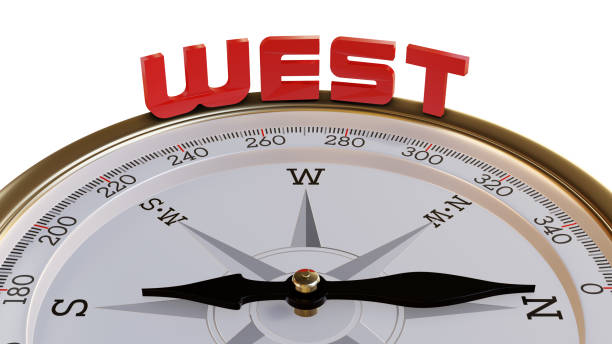 istock Compass pointing to direction of West. 8K 3D Render Illustration with Clipping Path 1432495679