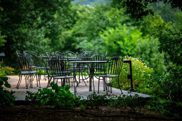 istock Steel table and chair in the lawn 1432496503