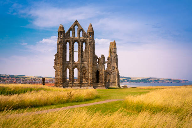 whitby abbey, 영국 노스 요크셔의 스카버러 자치구 콩실에서 영국 유적 - england cathedral church architecture 뉴스 사진 이미지