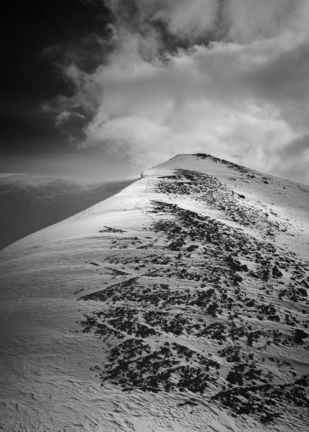 istock Vertical grayscale shot of a white snow-covered mountain under a sunny sky 1432496944