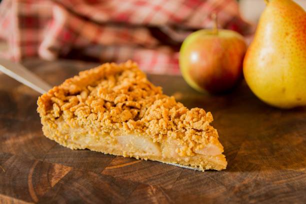 istock Slice of apple crumble pie 1432497973