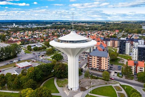 A bird's eye view of the Svampen tower in Orebro, Sweden