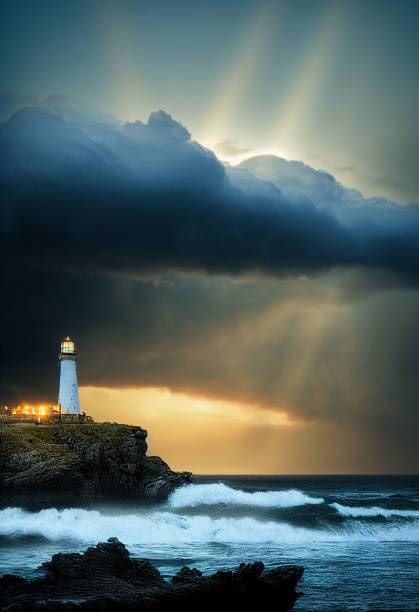 istock Vertical shot of a lighthouse on a cliff by a wavy sea 1432501153