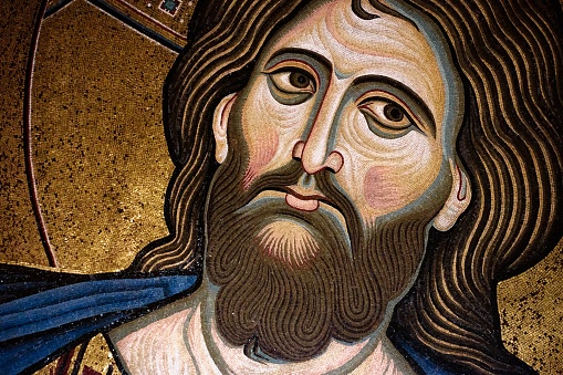 A closeup shot of the Christ Mosaics of Monreale in Sicily, Italy