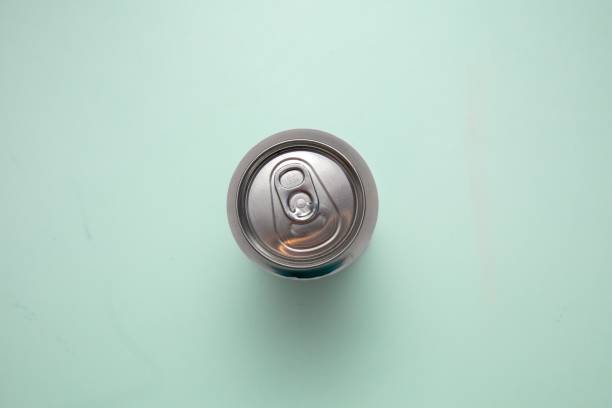 istock Closeup top view of a metal can on a blue surface 1432504511