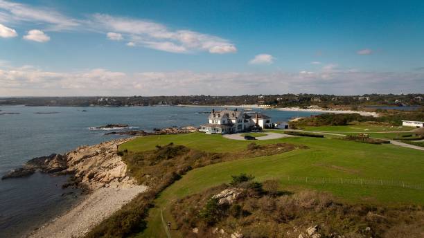 Aerial view of the beautiful nature of Newport, Rhode Island An aerial view of the beautiful nature of Newport, Rhode Island newport rhode island stock pictures, royalty-free photos & images