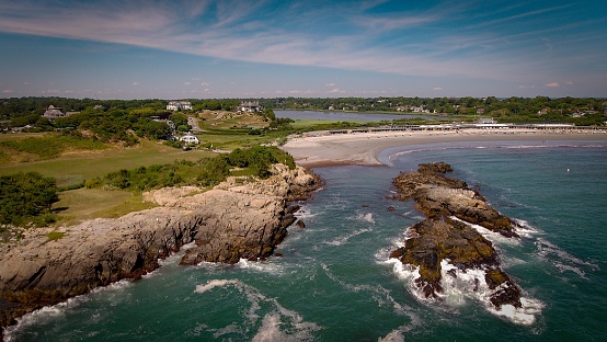 An aerial view of the beautiful nature of Newport, Rhode Island