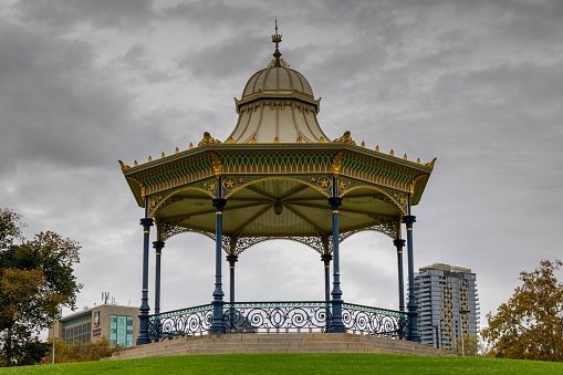 The Historic Elder Park rotunda in Adelaide South Australia on a clouded day