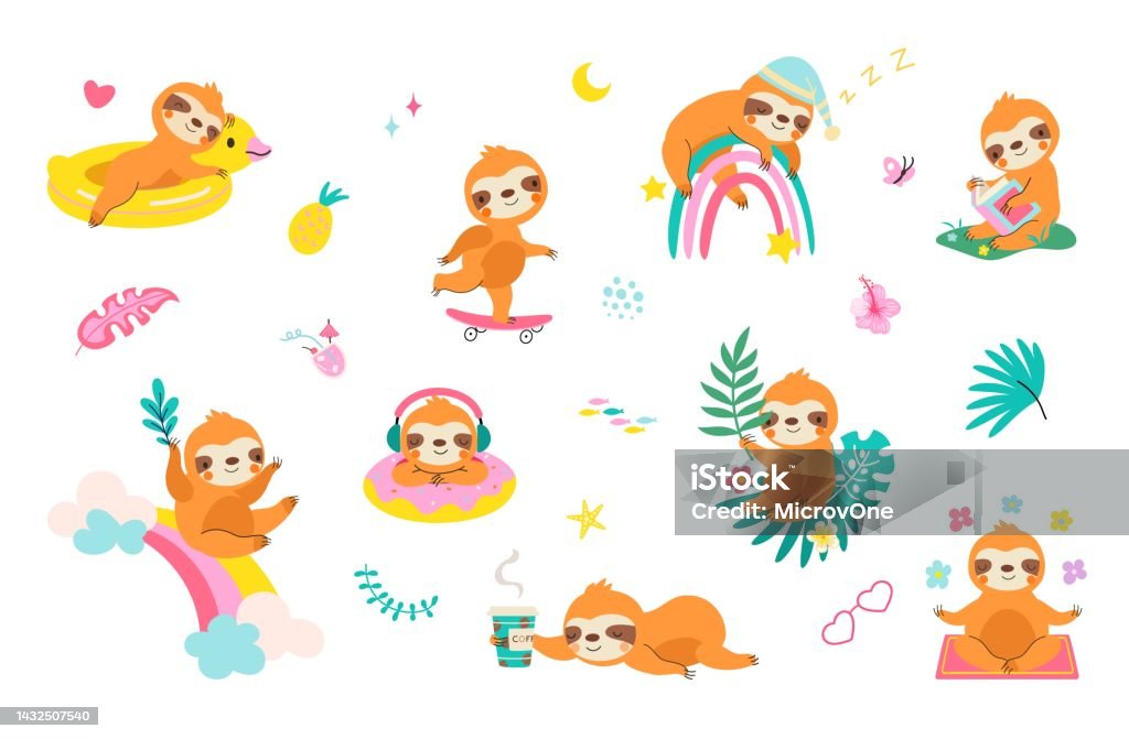 Ilustración de Divertidos Personajes Perezosos Nadando Y Durmiendo Lindos Perezosos De Dibujos Animados Animales Exóticos Salvajes Se Relajan Y Leen Animales De La Jungla Para Niños Y Bebés Personajes Vectoriales De Nowaday Ilustración de Divertidos Personajes Perezosos Nadando Y Durmiendo Lindos Perezosos De Dibujos Animados Animales Exóticos Salvajes Se Relajan Y Leen Animales De La Jungla Para Niños Y Bebés Personajes Vectoriales De Nowaday