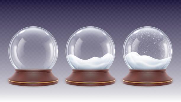 istock Realistic snowy glass globe. 3d snow globes, winter snowfall in crystal bubble. Christmas new year decorative toy. Xmas transparent ball pithy vector set 1432507553