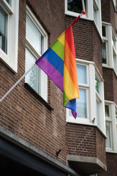 istock Vertical shot of the pride flag hanging from a wall 1432509243