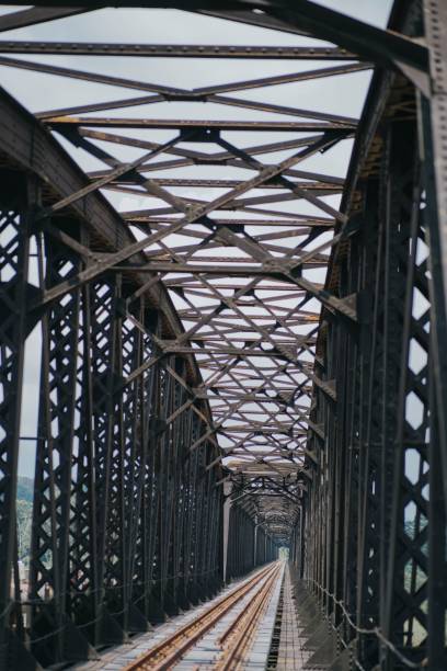 istock Tall steel bridge with a railway over the river 1432510516