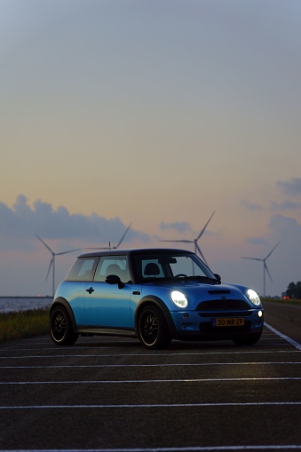 almere, Netherlands: A vertical shot of blue mini cooper s R53