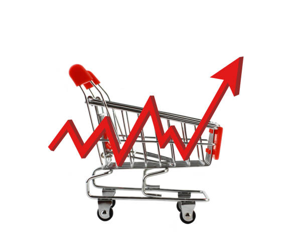 istock Shopping Cart with red up arrow. 1432511315