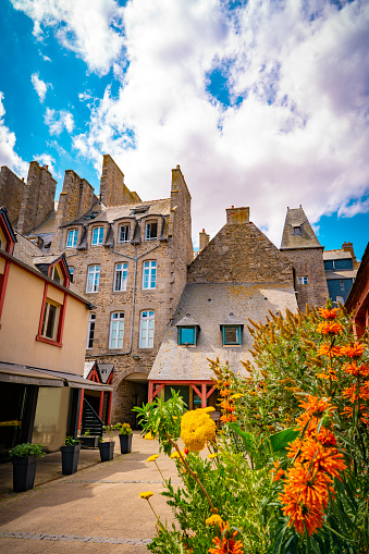 View of the castle garden and town Langeais. Loire Valley France.