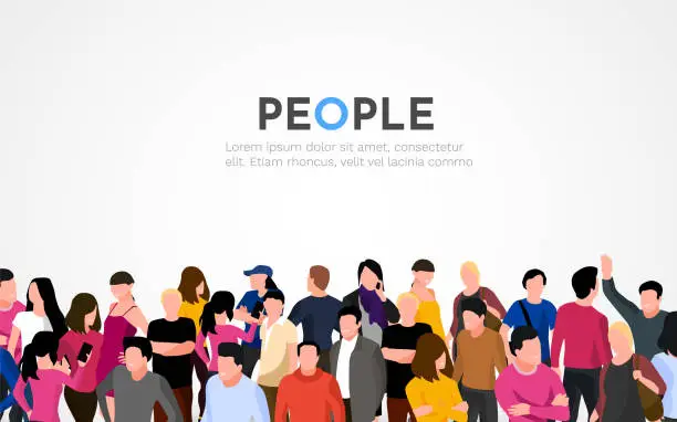 Vector illustration of Large group of people on white background. People crowd concept.
