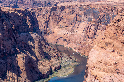 The Colorado river inside the deep dramatic Grand Canyon. Seen at Page, Utah, United States.