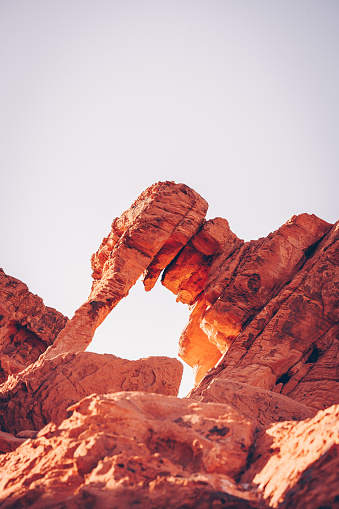 This rock formation in the Valley of Fire near Las Vegas in Nevada is shaped like an elephant. Seen a hot summer day in the desert.