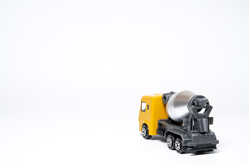 A model of a concrete mixer truck on a white background.