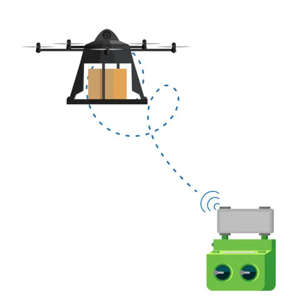 Vector illustration of Vector illustration of Delivery drone with the cardboard.