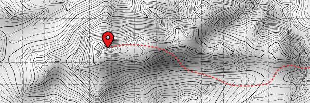 istock Imitation of a geographical map, climb route, black lines on white background 1432526260