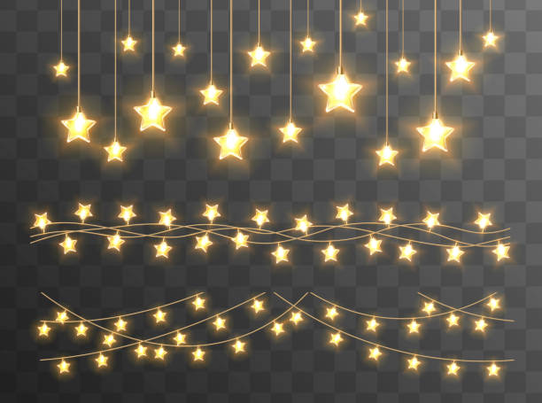 weihnachtsbeleuchtung auf transparentem hintergrund. - lichterkette lichtquelle stock-grafiken, -clipart, -cartoons und -symbole