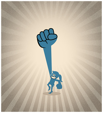 Blue Cartoon Characters Design Vector Art Illustration.
A powerful woman punching the air with her powerful fist, the concept of Breakthrough, Revolution, Conquering Adversity and Breaking The Rules.