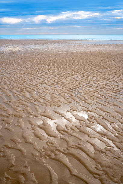istock Calais beach France in low tide with wet sand dunes textures 1432528665