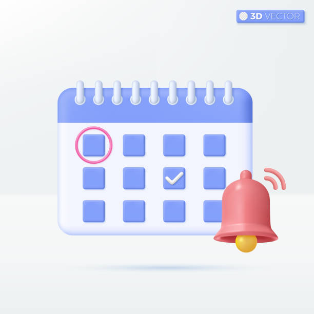istock Calendar with Bell notification icon symbols. event, business planning, reminder concept. 3D vector isolated illustration design. Cartoon pastel Minimal style. You can used for design ux, ui, print ad 1432531122