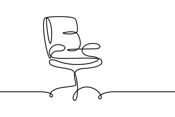 Office chair Office chair in continuous line art drawing style. Swivel desk chair black linear sketch isolated on white background. Vector illustration armchair stock illustrations