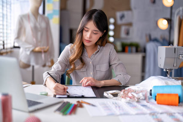 istock Young professional clothes fashion textile creative thinking designer 1432536032