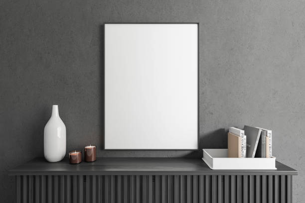 istock Front view on dark living room interior with white poster, 1432537227