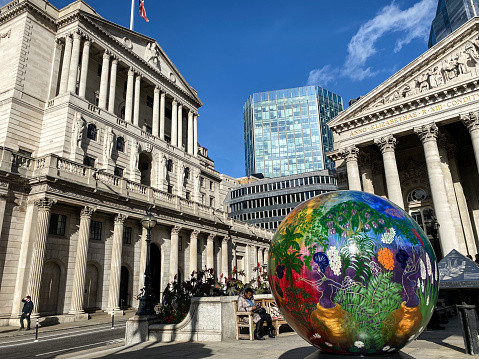 London, UK - October 6, 2022: The Bank of England building on Threadneedle Street can be seen during a normal business day in central London, England.