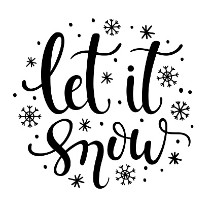 Let it snow - Hand-drawn lettering inscription with snowflakes. Isolated object on white background. Christmas, Happy New Year design for invitation, poster, card, postcard, flyer, etc.