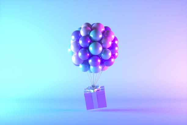 воздушные шары летающие подарочные коробки - gift purple turquoise box стоковые фото и изображения