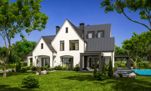 istock 3d rendering of white and black modern Tudor house 1432540666