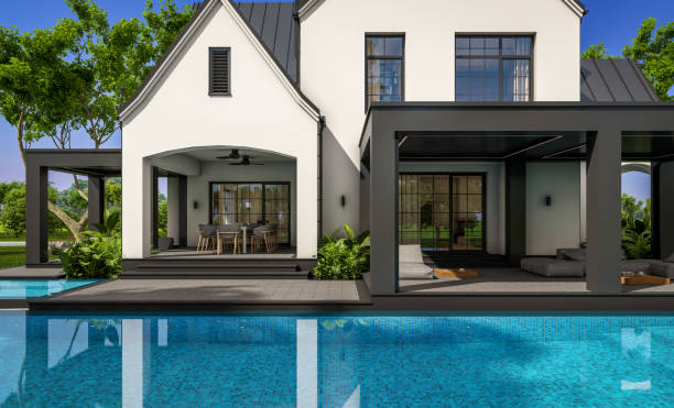 istock 3d rendering of white and black modern Tudor house 1432540887