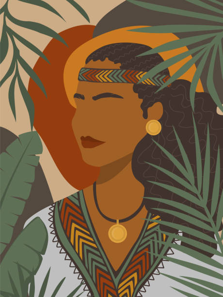 ilustraciones, imágenes clip art, dibujos animados e iconos de stock de retrato abstracto de una mujer etíope, ilustración vectorial gráfico artístico - african descent africa african culture pattern