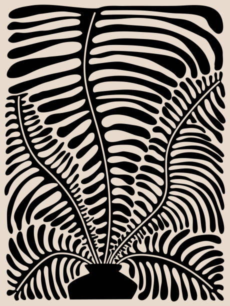 추상 관엽 식물 고사리 식물 예술 포스터, 벡터 일러스트 레이 션 그래픽 인쇄 - floral pattern flower abstract art stock illustrations