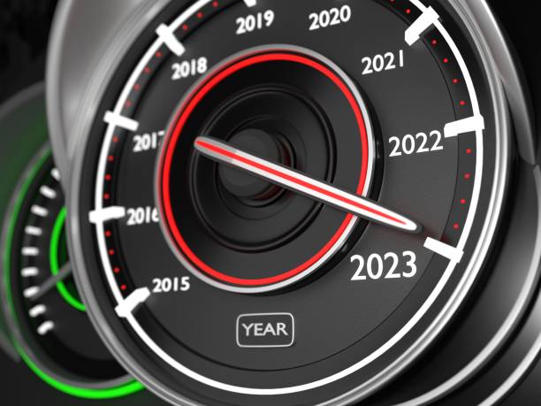 istock Year 2023 on a Modern Car Speedometer Countdown Concept 1432543714