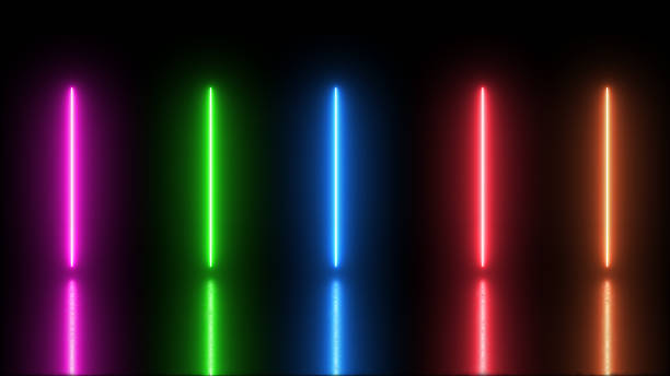 istock Blue, green, red and purple, orange neon lights and reflections 1432543860