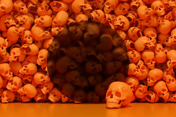 istock Skull background orange colors Halloween background 1432543983