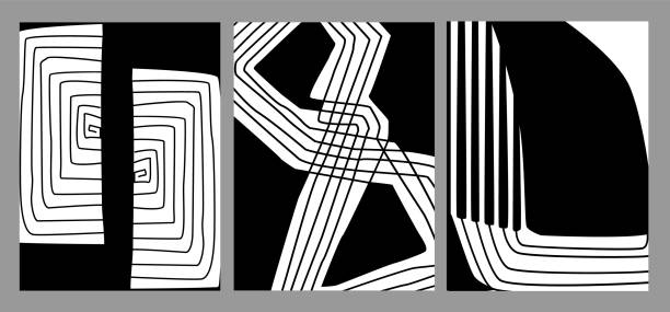 istock black and white geometric line art prints set, modern retro mid century style posters, vector illustration graphic 1432546616