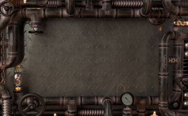 istock Background dark wall loft steampunk lamp from pipes 1432549306