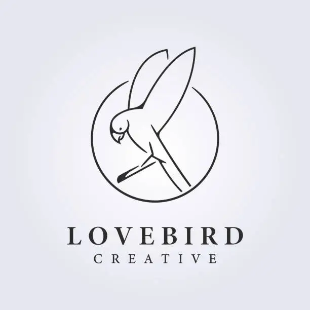 Vector illustration of lovebird is flying pose in line art for icon or icon symbol vector illustration design