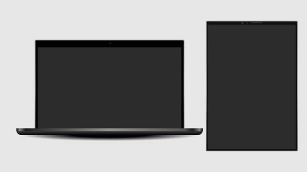 Realistic computer display. Modern computer display isolated. Blank screen for text, design. PNG. For showing website or business presentation. Vector mockup. Realistic computer display. Modern computer display isolated. Blank screen for text, design. PNG. For showing website or business presentation. Vector mockup. black notebook stock illustrations