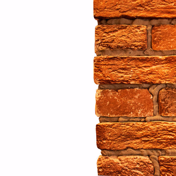 edge of a red brick wall, Red brick frame on a white wall, Empty brick wall grungy frame texture